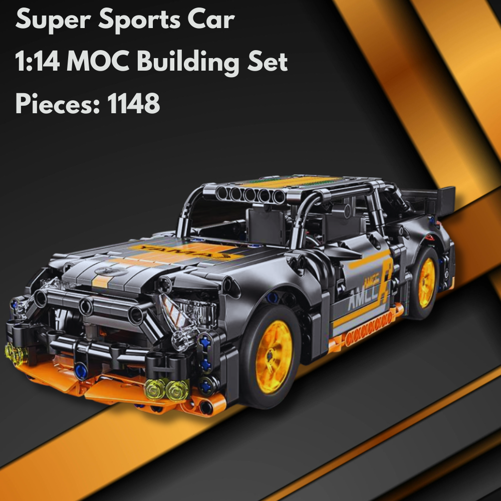 UNIQUE TOYS ZONE - HIGH TECH RACING SPORTS CAR MODEL ORANGE BLACK - BUILDING BLOCKS - 452pcs