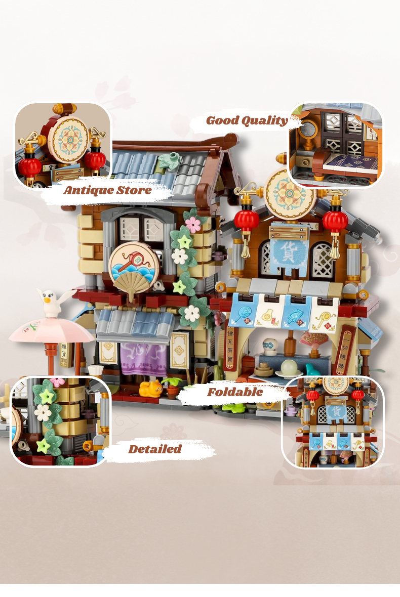UNIQUE TOYS ZONE - ASIAN TOWN - ANTIQUE STORE BUILDING SET - STREET FOOD VIEW - MINI BUILDING BLOCKS - 970 pcs