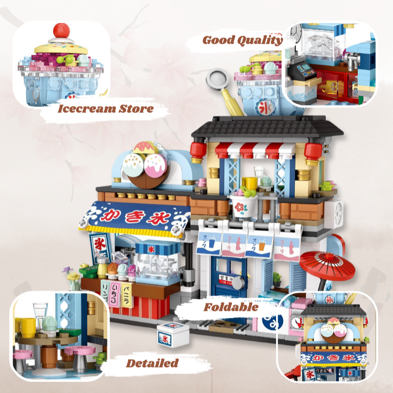 UNIQUE TOYS ZONE - ASIAN TOWN - ICECREAM STORE BUILDING SET - STREET FOOD VIEW - MINI BUILDING BLOCKS - 668pcs