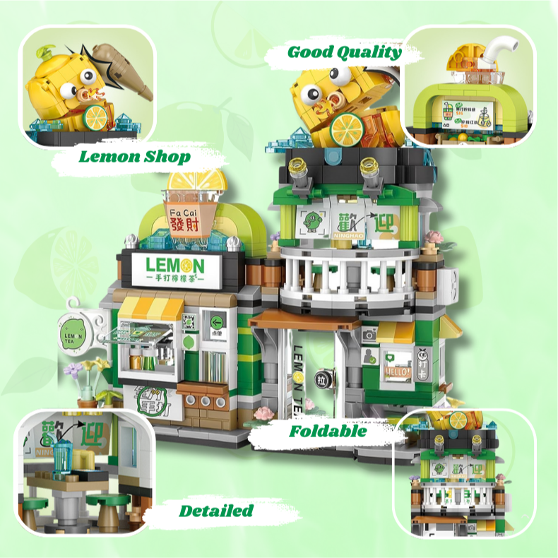 UNIQUE TOYS ZONE - ASIAN TOWN - LEMON TEA SHOP BUILDING SET - STREET FOOD VIEW - MINI BUILDING BLOCKS - 796PCS