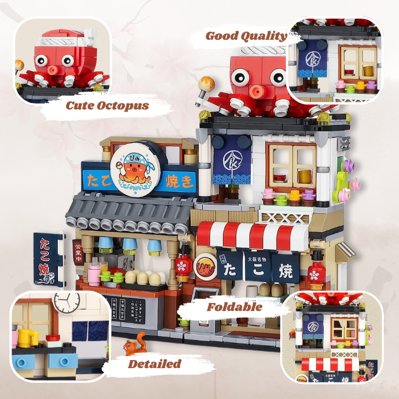 UNIQUE TOYS ZONE - ASIAN TOWN - OCTOPUS BBQ STORE BUILDING SET - STREET FOOD VIEW - MINI BUILDING BLOCKS - 722pcs