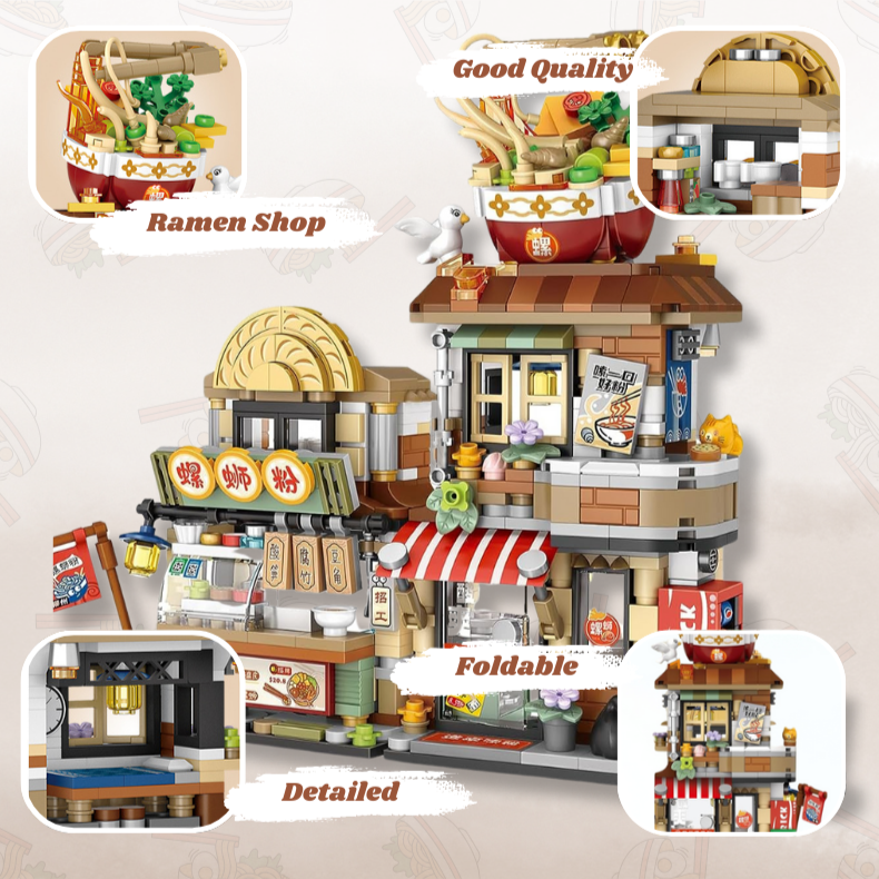 UNIQUE TOYS ZONE - ASIAN TOWN - RAMEN SHOP BUILDING SET - STREET FOOD VIEW - MINI BUILDING BLOCKS - 870 pcs