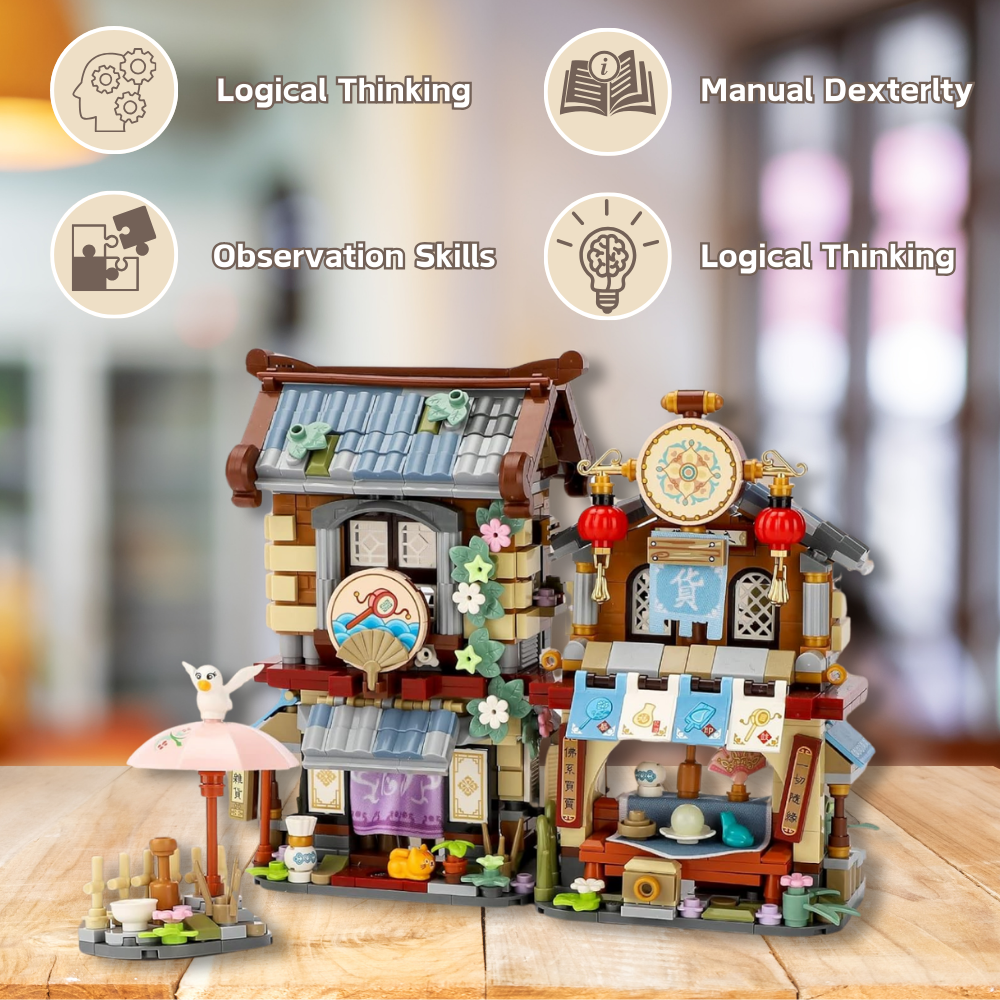 UNIQUE TOYS ZONE - ASIAN TOWN - ANTIQUE STORE BUILDING SET - STREET FOOD VIEW - MINI BUILDING BLOCKS - 970 pcs