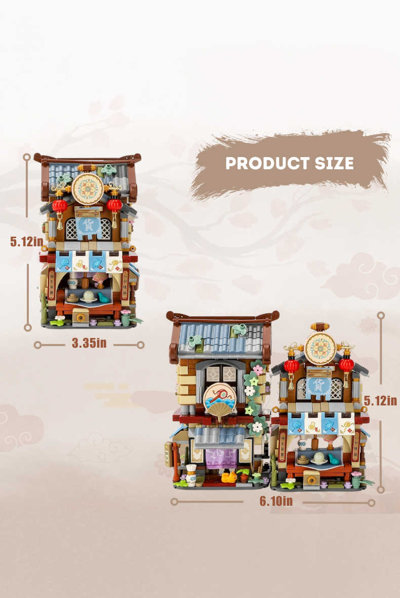 UNIQUE TOYS ZONE - ASIAN TOWN - ANTIQUE STORE BUILDING SET - STREET FOOD VIEW - MINI BUILDING BLOCKS - 970 pcs