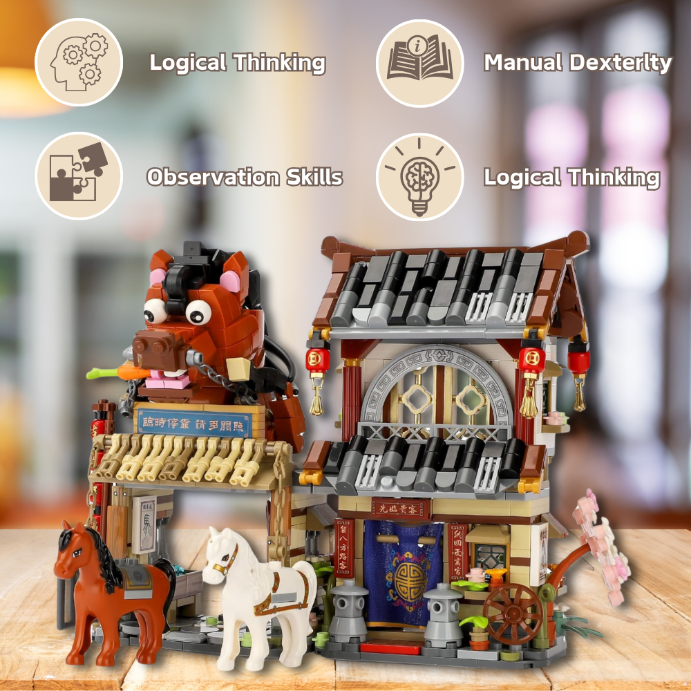 UNIQUE TOYS ZONE - ASIAN TOWN - POST OFFICE BUILDING SET - STREET FOOD VIEW - MINI BUILDING BLOCKS - 997PCS