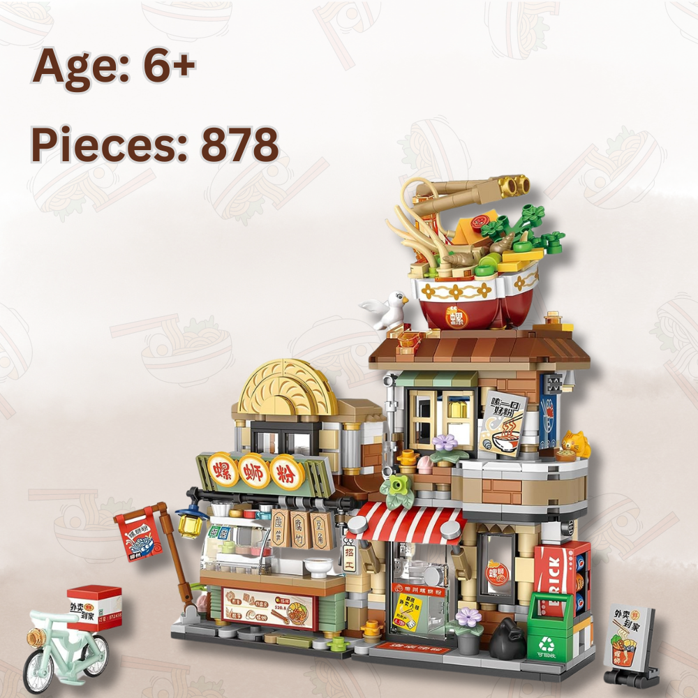 UNIQUE TOYS ZONE - ASIAN TOWN - RAMEN SHOP BUILDING SET - STREET FOOD VIEW - MINI BUILDING BLOCKS - 870 pcs