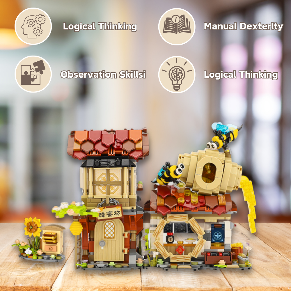 UNIQUE TOYS ZONE - ASIAN TOWN - HONEY STORE BUILDING SET - STREET FOOD VIEW - MINI BUILDING BLOCKS - 1242 pcs