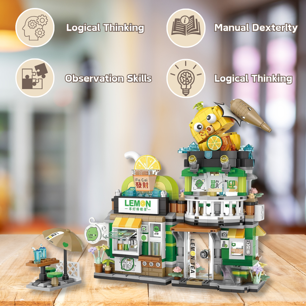 UNIQUE TOYS ZONE - ASIAN TOWN - LEMON TEA SHOP BUILDING SET - STREET FOOD VIEW - MINI BUILDING BLOCKS - 796PCS