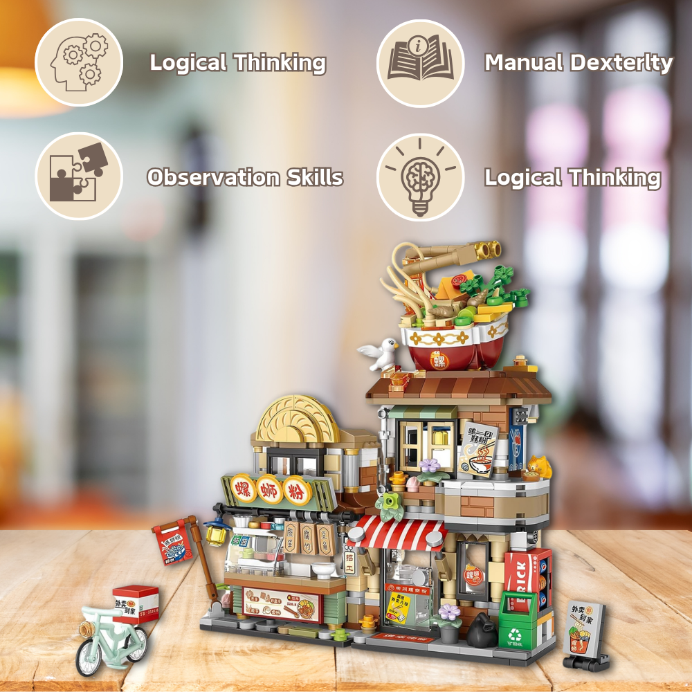 UNIQUE TOYS ZONE - ASIAN TOWN - RAMEN SHOP BUILDING SET - STREET FOOD VIEW - MINI BUILDING BLOCKS - 870 pcs