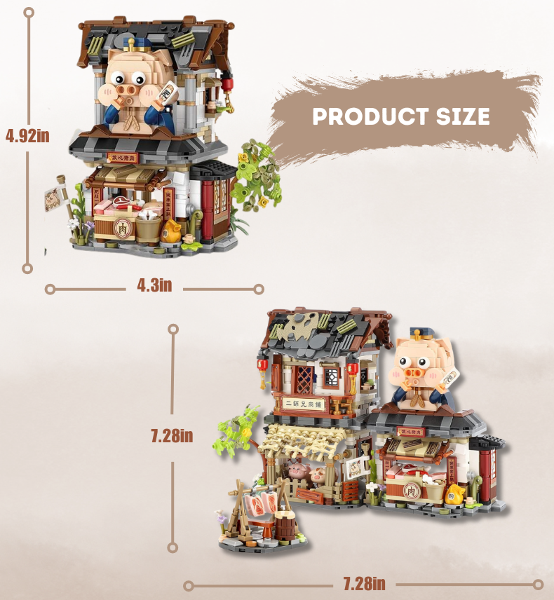 UNIQUE TOYS ZONE - ASIAN TOWN - BUTCHER SHOP BUILDING SET - STREET FOOD VIEW - MINI BUILDING BLOCKS - 1105pcs